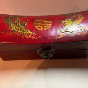 Red Decorative Box with Dragon and Phoenix Design